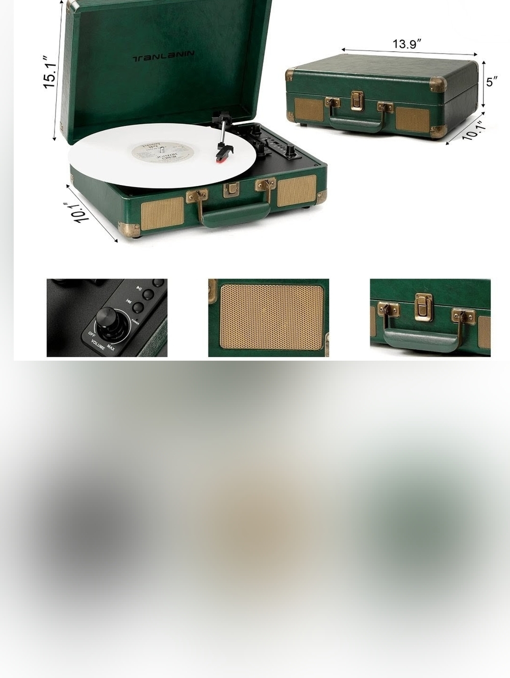Record Player TANLANIN Turntable 3-Speed Suitcase Style - Picture 10 of 11